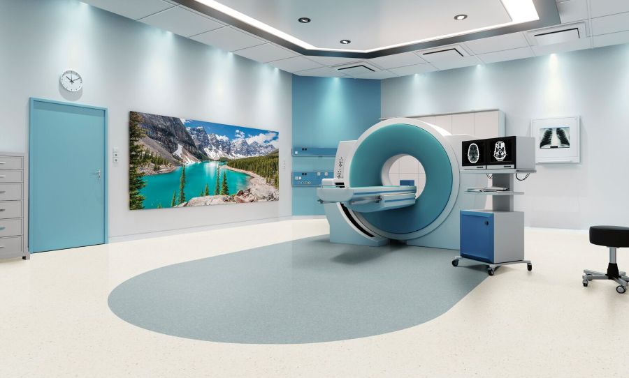 MRI imaging room in a hospital; Commercial sheet vinyl flooring