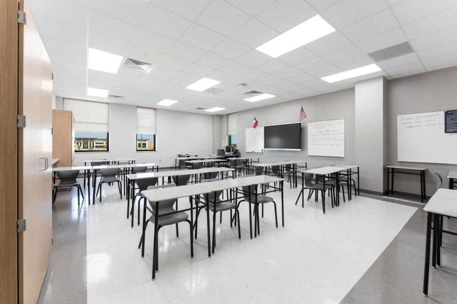 Class room with seating; vinyl flooring in schools; VCT